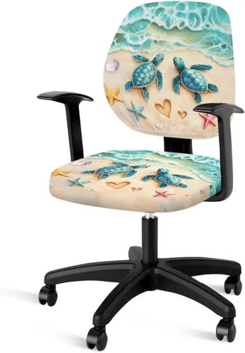 Miniatura 17 de Talayituse - Funda para silla de oficina o computadora con estampado de estrellas de playa, funda de asiento dividida elástica, extraíble y lavable