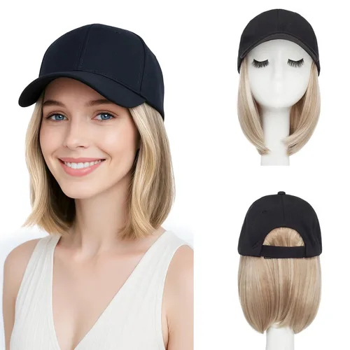Miniatura 29 de SEGO - Peluca de gorra con pelo adjunto para mujer, gorra negra de béisbol con extensiones de pelo, gorra de béisbol larga y ondulada con ajuste