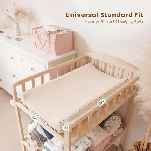 Miniatura 5 de Konssy Paquete de 3 fundas elásticas para cambiador para niña, niño, funda suave y sedosa para mesa cambiadora, sábanas transpirables para cambiador