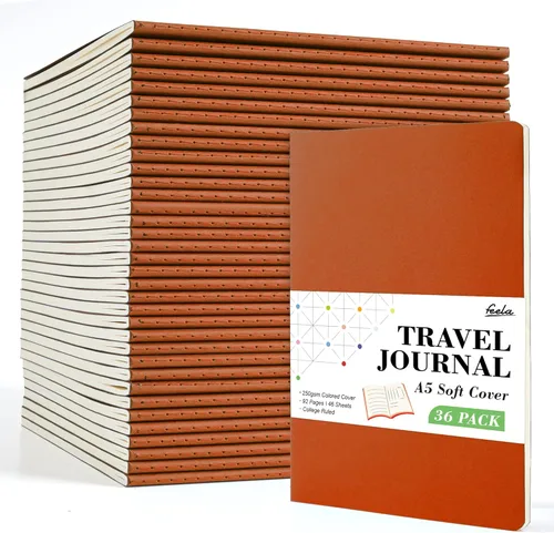 Miniatura 13 de Feela - Paquete de 36 cuadernos de tapa blanda en blanco, a rayas, para viajes, para mujeres y hombres, cuadernos para escribir, cuadernos rayados