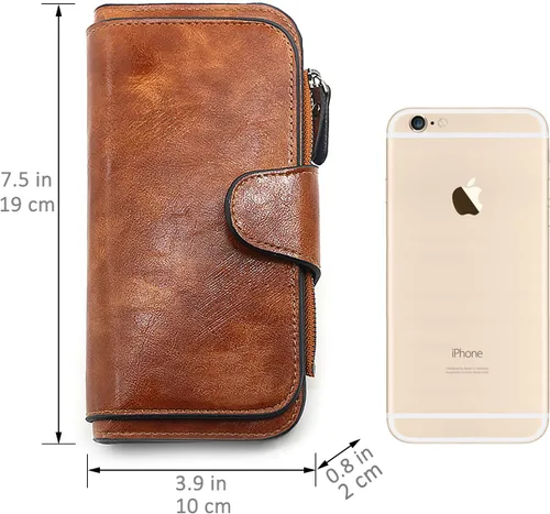 Miniatura 3 de Cartera de cuero para mujer, monedero de embrague para tarjetas de crédito, soporte para monedas, plegable, Cera de Aceite Marrón, Classic