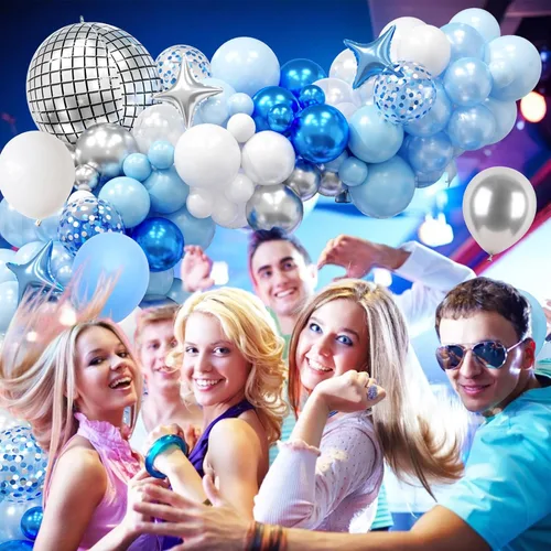 Miniatura 5 de FunHot Kit de arco de globos azules y plateados, kit de guirnalda de globos de color azul metálico y blanco plateado con globos de aluminio