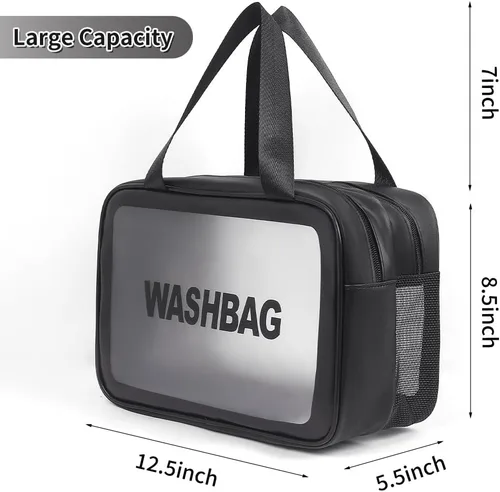 Miniatura 2 de Bolsa de lavado para mujeres y hombres, bolsa de aseo de viaje de gran capacidad con ventana translúcida mate y bolsillos húmedos/secos, organizador