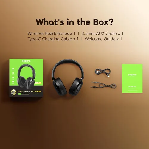 Miniatura 8 de Oraimo Auriculares inalámbricos con cancelación activa de ruido sobre la oreja Bluetooth, tiempo de reproducción de 65 horas, 3 modos