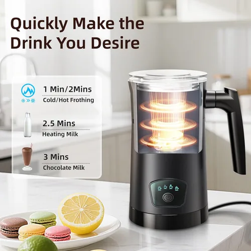 Miniatura 3 de Espumador de Leche, Vaporizador Eléctrico 4 en 1, Fabricante de Espuma Caliente y Fría, Espumado Rápido en 1 Minuto, Calentador de Leche de 11.8
