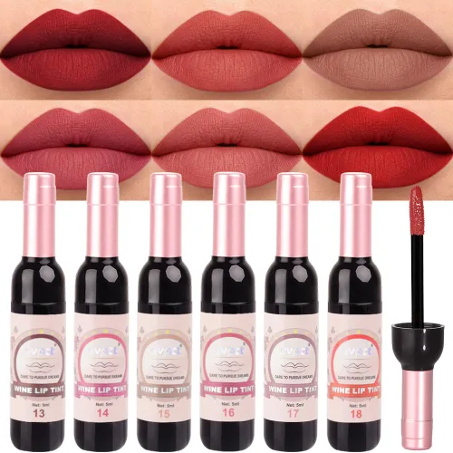 Miniatura 11 de evpct Tinte de Labios Mancha de Vino Juego de 6 Colores de Larga Duración Impermeable, Rosa cálido neutro Marrón nude Arándano profundo Malva rosa