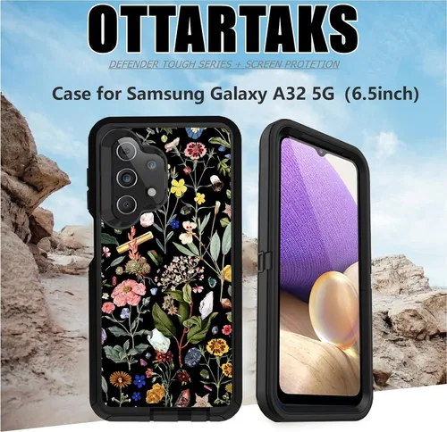 Miniatura 7 de Funda compatible con Aesthetics Samsung Galaxy A32 5G con protector de lente de cámara para niñas y mujeres, bonito diseño floral, a prueba de Verde