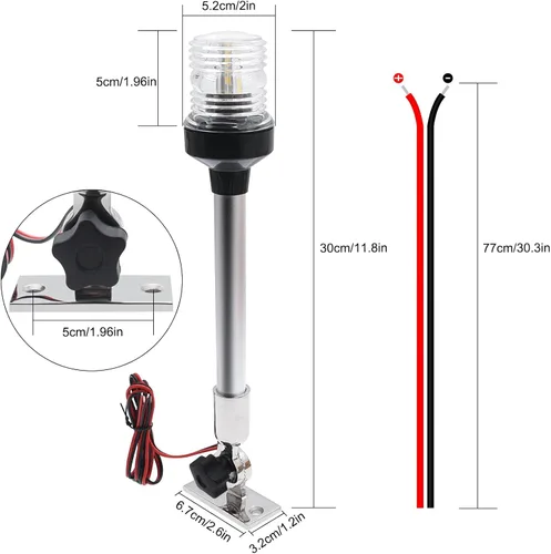 Miniatura 5 de Geloo Luces de navegación marinas de 12 pulgadas, luz de popa de barco impermeable IP67, luces de anclaje, luces marinas LED blancas todo alrededor