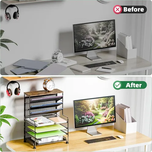 Miniatura 6 de Simple Trending Organizador de archivos de escritorio de 8 niveles, 1 paquete de bandeja de cartas, organizador de papel, accesorios de escritorio 7