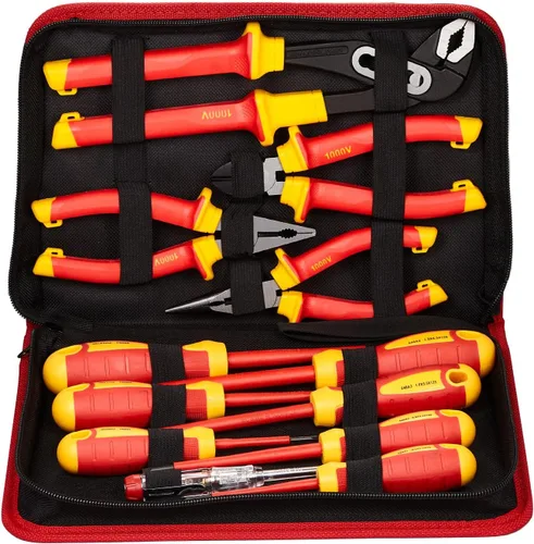Happybuy Juego de destornilladores aislados, juego eléctrico profesional de 12 piezas. Juego de herramientas eléctricas aisladas de 1000 V con