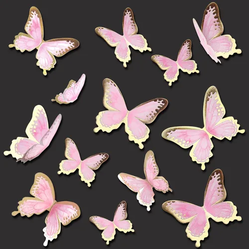 Miniatura 8 de Ercadio Paquete de 30 adornos de mariposa 3D para tartas – Mezcla de mariposas rosadas, impermeables, para baby shower, cumpleaños, boda, fiesta