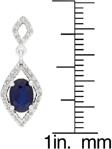 Miniatura 5 de Aretes ovalados de oro blanco de 10 k con zafiro y diamantes, Gema, Zafiro Diamante