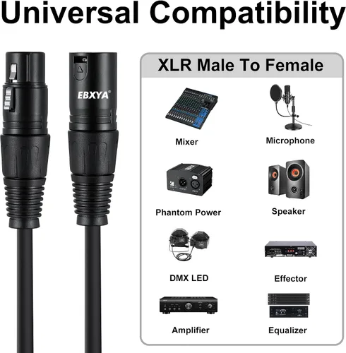 Miniatura 2 de EBXYA Paquete de 10 cables XLR XLR macho a hembra de 3 pines, cable de conexión de micrófono de 3 pines, cable de iluminación compatible