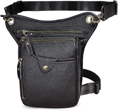 Le'aokuu - Bolso de pierna para moto, de cuero genuino, para hombre, bolso tipo mensajero a la cintura), 211-5