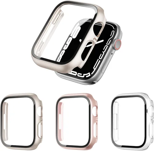 Miniatura 21 de Paquete de 2 fundas rígidas de policarbonato compatibles con Apple Watch, con protector de pantalla de cristal templado sin burbujas para accesorios
