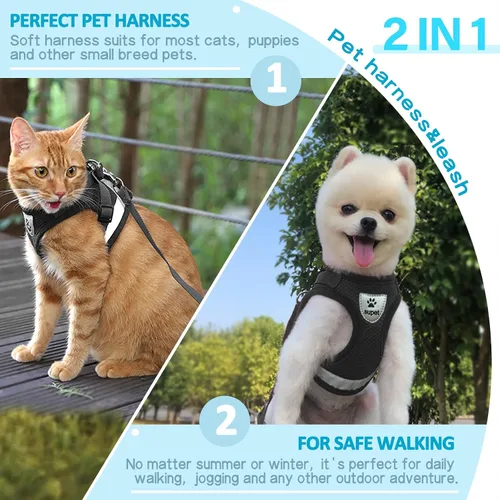 Miniatura 5 de Supet - Juego de arnés y correa para gatos y cachorros, arnés de malla suave con chaleco ajustable y correa reflectante para pasear gatos y conejos