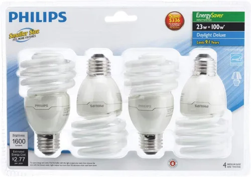 Miniatura 2 de PHILIPS LED PHILIPS 433557 - Bombilla CFL espiral de 23 W, equivalente a 100 vatios, color blanco brillante (6500 K), paquete de 4, 4