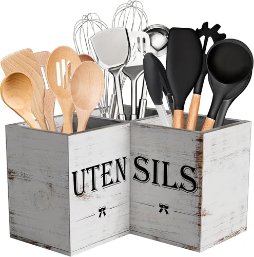 Miniatura 13 de Suli Soporte extra grande para utensilios de cocina con 3 compartimentos, organizador de utensilios de esquina para encimera, organizador de Negro