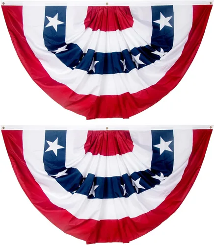 Miniatura 9 de Bandera de abanico plisada de Estados Unidos de 3 x 6 pies, bandera estadounidense para exteriores, bandera patriótica de medio abanico con ojales 6