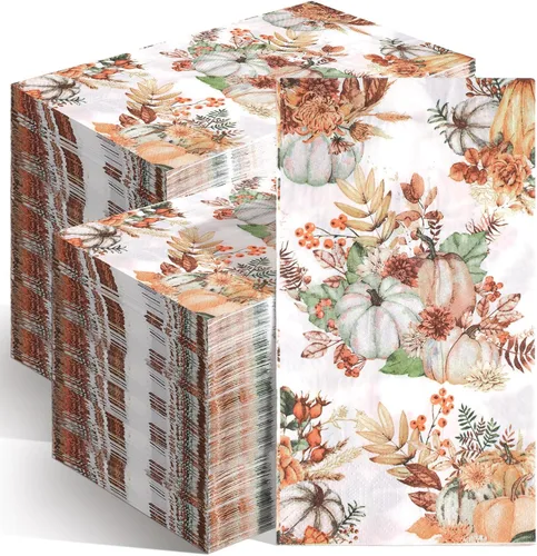 Seajan 200 Piezas Servilletas de Papel de Calabaza de Otoño de Acción de Gracias Toallas de Mano Desechables para Baño Toallas de Invitados