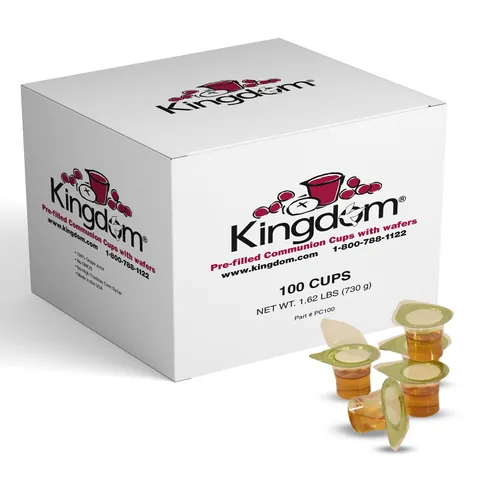 Miniatura 15 de Kingdom Taza de comunión precargada con obleas (jugo rojo de 250 quilates) sellada en un recipiente de una sola porción con hasta 1 año de vida