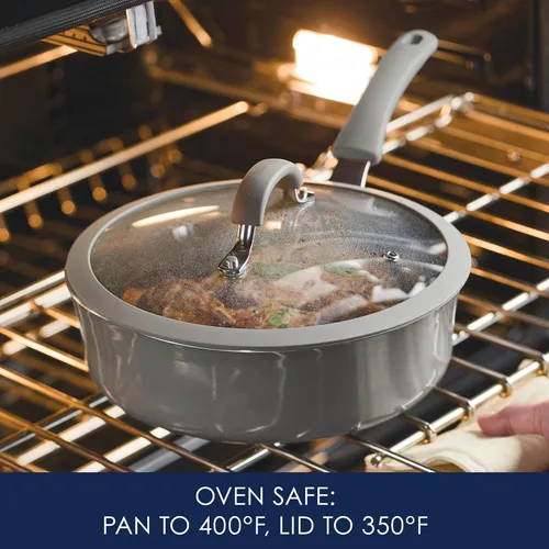Miniatura 5 de Rachael Ray Cook + Create Sartén Antiadherente con Tapa, 3 Cuartos, Gris