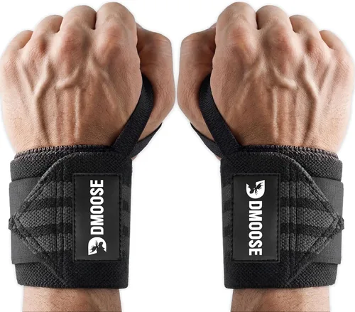 Miniatura 15 de DMoose Fitness Muñequeras para levantamiento de pesas de 18 pulgadas – Envoltura de gimnasio resistente con lazo para el pulgar para apoyo y alivio