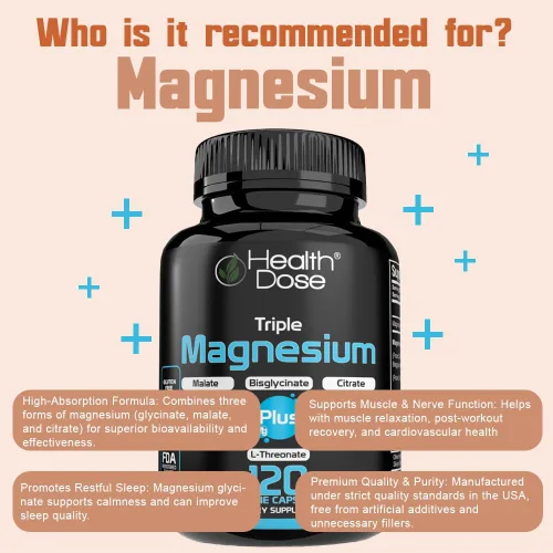Miniatura 7 de Health Dose Triple Magnesium Complex 1000 mg Mezcla de L-treonato, bisglicinato, citrato y malato Apoyo para la relajación muscular, el sueño