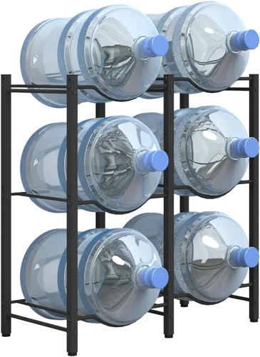 Mocomax Estante para jarra de agua de 5 galones, soporte desmontable para 6 botellas, estante refrigerador resistente de 3 niveles, organizador para