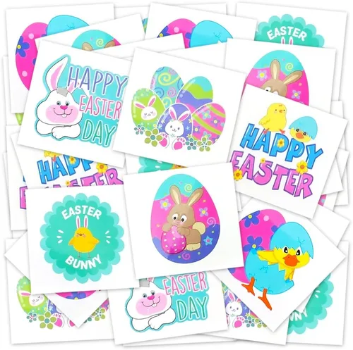 Relleno de cesta de Pascua para niños, paquete de 144 tatuajes de Pascua para niños, tatuajes temporales individuales, temas de Pascua, calcomanías