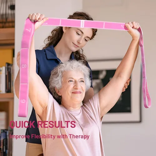 Miniatura 7 de Slim Panda Correa elástica, flexibilidad, bandas elásticas de baile, correa elástica de yoga con 9 bucles para terapia física, pilates, yoga, Rosa