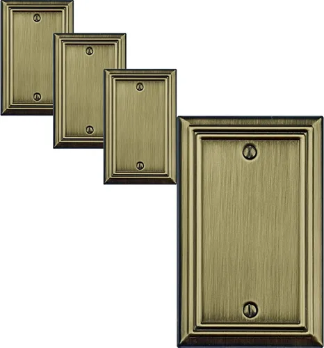 OKAWYC Cubierta Individual en Blanco para Interruptor de Luz Placa de Pared de Metal Adler, Paquete de 4 Latón Antiguo 1 Gang, Cubierta de