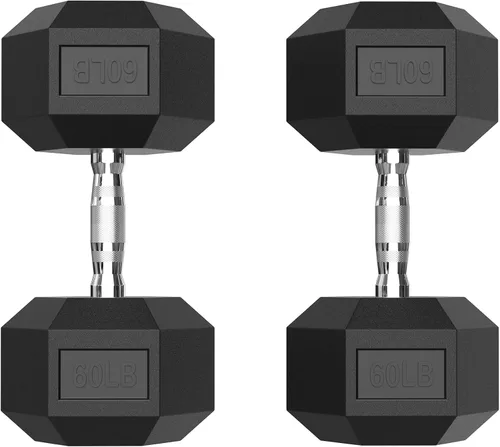 Miniatura 15 de PAPABABE Juego de 2 mancuernas hexagonales con agarre de goma de 2.5 a 125 libras, pesas fijas con revestimiento de goma inodoras, pesas