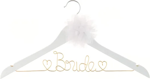 Miniatura 3 de Ella Celebration Bride to Be - Colgador de madera y alambre para vestidos de novia, vestidos (blanco con oro claro)