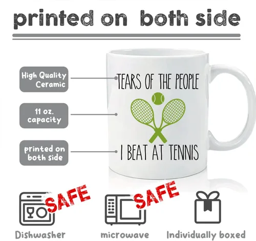 Miniatura 2 de Taza de tenis divertida, taza de tenis con texto en inglés "Tears of The People I Beat In", taza inspiradora sarcástica divertida, regalos