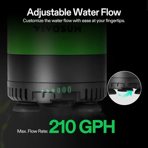 Miniatura 3 de VIVOSUN Bomba de agua sumergible de 210 GPH de 10 W, con flujo de agua ajustable, tubo de 4.9 pies, eje de cerámica adicional y adaptadores