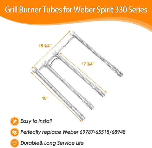 Miniatura 27 de SafBbcue 7508 - Juego de 3 tubos de acero inoxidable de 28 pulgadas para Weber Genesis Silver B/C Gold B/C Spirit 700 Spirit E-310/320 con control