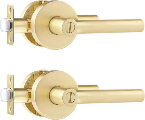 Miniatura 25 de Leydebong Paquete de 1 manija de puerta de entrada resistente dorada (para oficina y puerta delantera) reversible para lado derecho e izquierdo