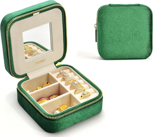 TAIMY Joyero de viaje de terciopelo de felpa, pequeño estuche de joyería de viaje, mini cajas organizadoras de viaje portátiles para anillos,