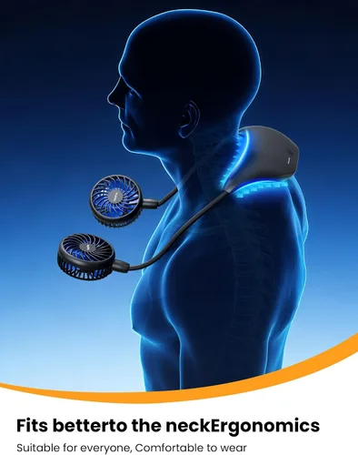 Miniatura 6 de HandFan Ventilador de cuello de 10000 mAh, rotación de 360°, ventiladores portátiles manos libres para tu cuello, 48 horas de duración, recargable