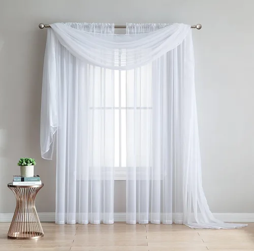 Miniatura 2 de Empire Home - Cortina de gasa transparente color blanco sólido para ventana, cenefa (panel súper largo de 120 pulgadas)