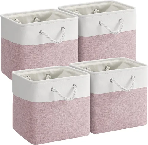 Miniatura 74 de Cestas de almacenamiento para estantes de 11.8 x 7.9 x 5.2 pulgadas, contenedores de almacenamiento plegables de tela con asas, organizador