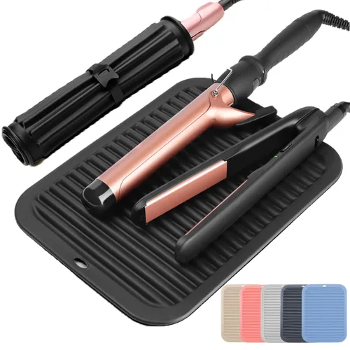 Miniatura 14 de Alfombrilla profesional resistente al calor para herramientas de peinado del cabello: rizador, plancha plana, herramientas calientes y uso de viaje