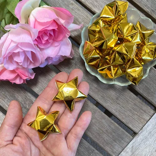 Miniatura 4 de 100-Strips Gold Foil Paper Strips for Making Origami Stars, Lucky Stars, Puff Stars. Reflective Mirror Shiny Paper Strips, 1 x 24 inch. (BIG Gold)