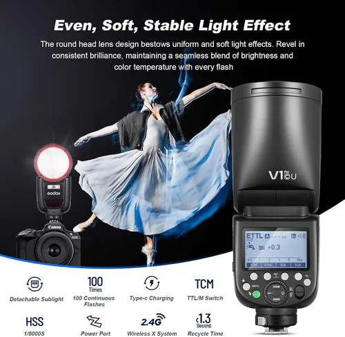 Miniatura 4 de Godox V1 Pro C U Flash para Canon, viene con 2 flash VB30 Battry Godox V1Pro-C V1 PRO-C TTL de cabeza redonda para cámara flash V1PRO C