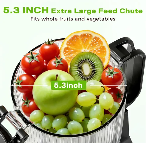 Miniatura 2 de Exprimidor de prensa en frío, máquinas exprimidoras con canal de alimentación de 5.3 pulgadas de ancho, exprimidor de masticación lenta para alto