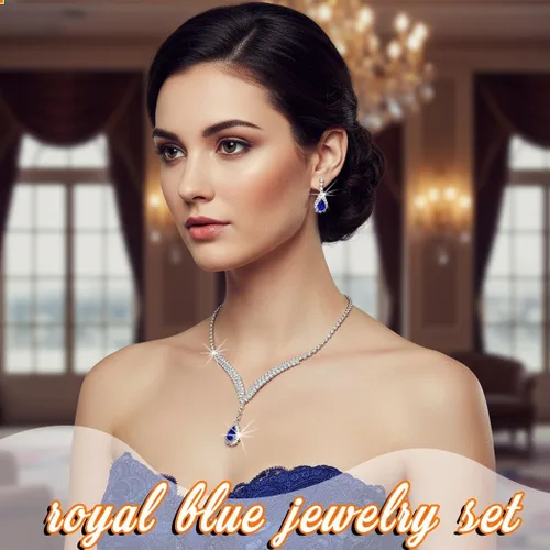 Miniatura 3 de EARENT Conjunto de joyas azul real collares de boda para mujer