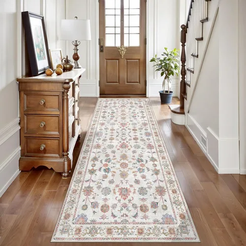 Miniatura 164 de Tangsoo Alfombra lavable para pasillo, antideslizante, 2 x 6 pies, estilo bohemio, floral, vintage, para entrada, suelo suave, para cocina, baño