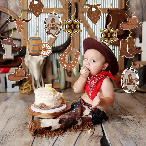 Miniatura 5 de Decoraciones de fiesta de vaquero, Mi primera fiesta de cumpleaños de rodeo para niños, suministros de fiesta temática occidental, espirales