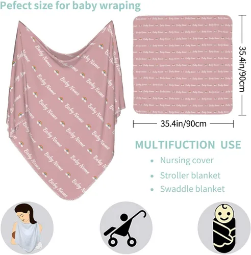 Miniatura 3 de Manta de envolver personalizada para niña y niño, juego de manta y gorro con diadema de lazo con nombre, artículos personalizados para bebés, regalos